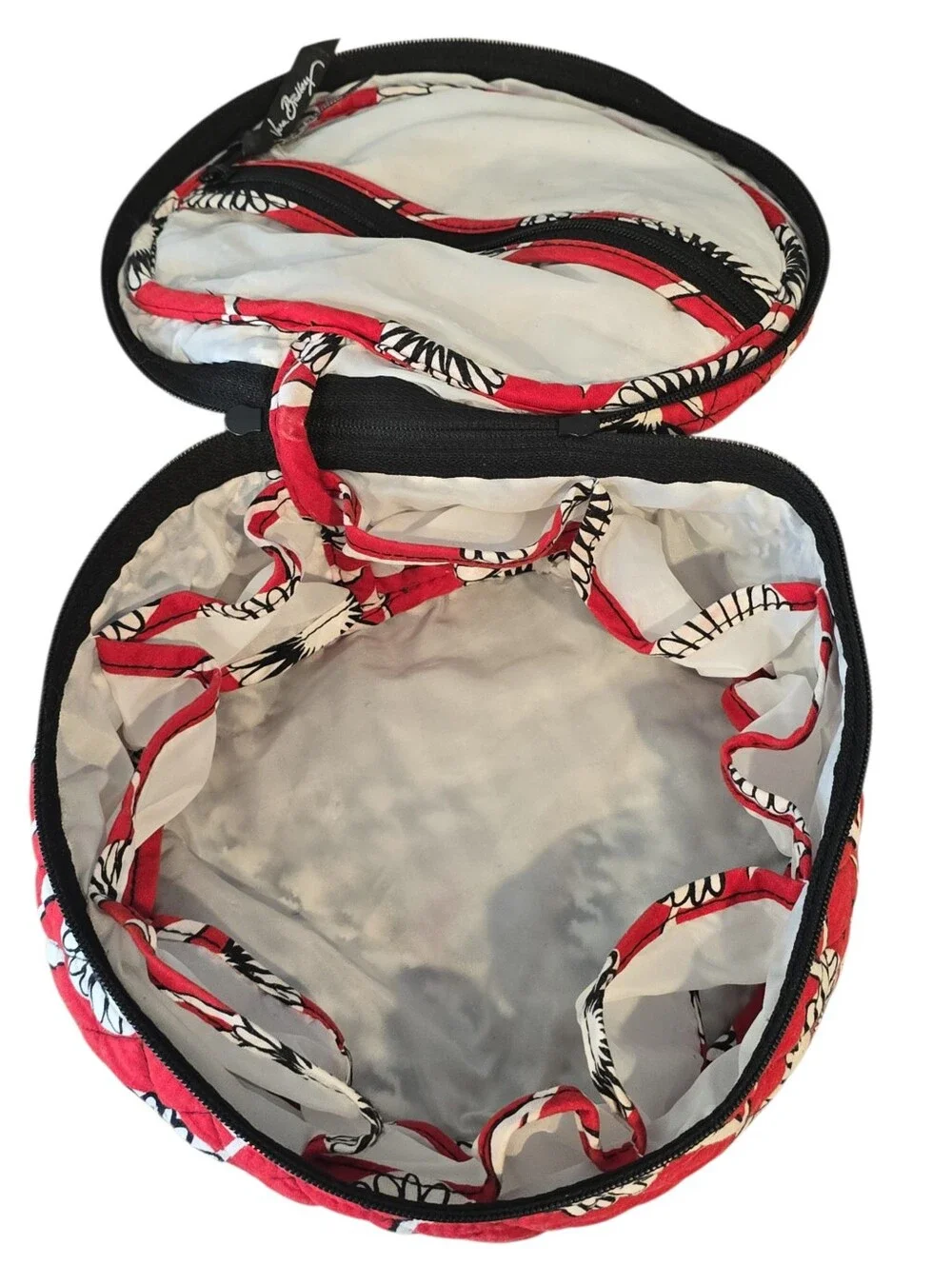Vera Bradley Round Travel Cosmetic Bag Red Floral Quilted Makeup Toiletry Organi